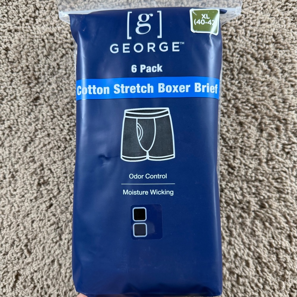 George Mens 6 Pack Cotton Stretch Boxer Briefs XL 40-42 Black Grey underwear‎